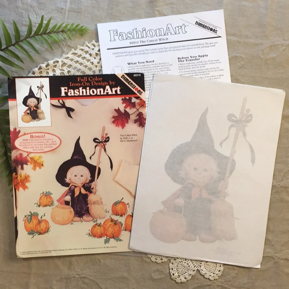 Cute Witch Halloween Trick Or Treat Iron On Vintage Appliqué - Picture 5 of 13